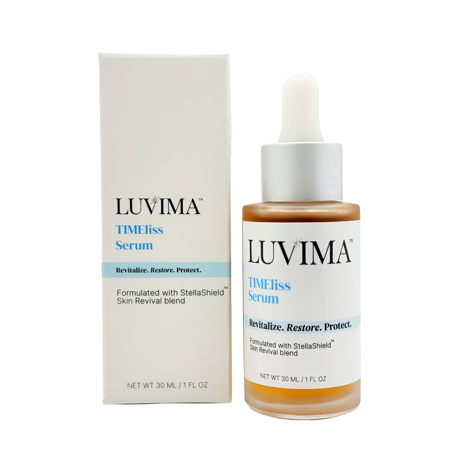 LUVIMA TIMEless Serum bottle and packaging on a white background